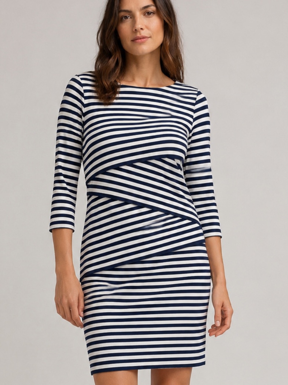 J. McLaughlin Nicola Stripe Dress Catalina Cloth in Navy Blue and White